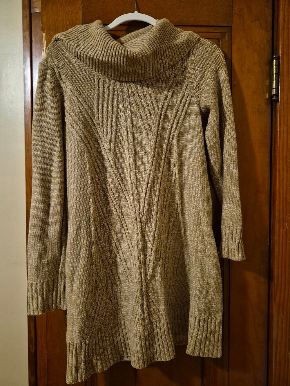 Cozy Cable-Knit Cowl Neck Women's Sweater dress - Taupe